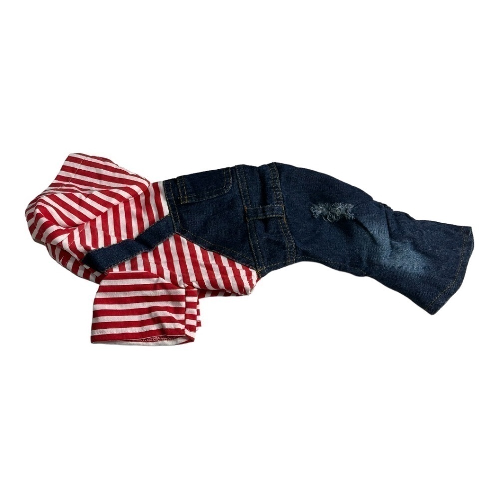 BEI Chong Red Striped Hoodie and Blue Overall Dog Outfit Size L